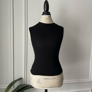 Black mock neck ribbed sleeve less top